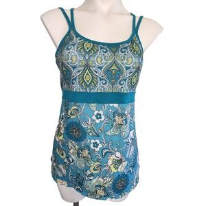 prAna Strappy Back Yoga Tank Built In Bra Paisley Floral